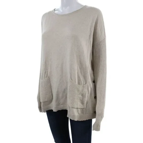 Lisa Todd Unisex Beige Pullover Sweater Long Sleeve Cotton Cashmere Size L - Picture 2 of 6
